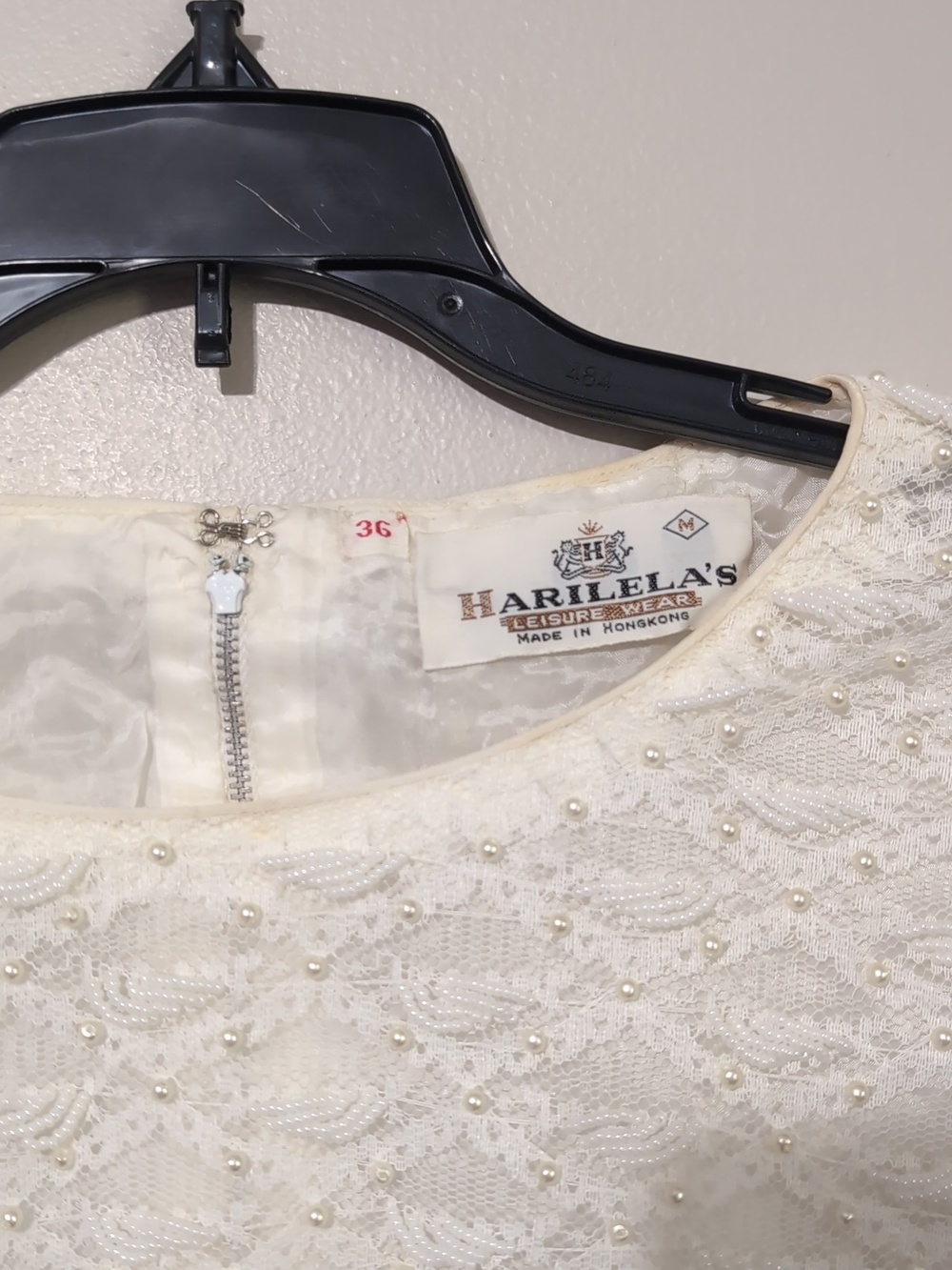 60s Vintage Harilela's Ivory Pearl Beaded Shell Cocktail Top with Fringe - Picture 9 of 15